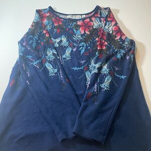 Floral Patterned Navy Blue Women's Top